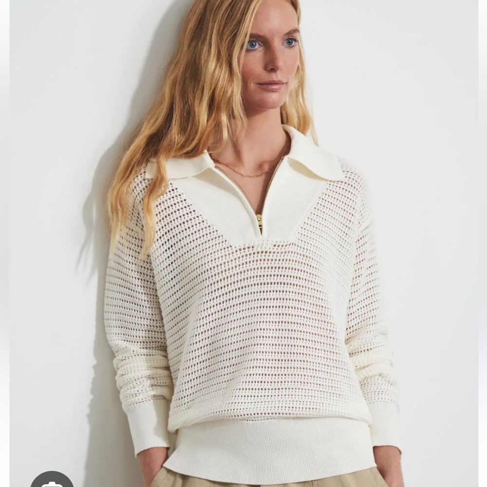 EUC Varley - Cole Open-Knit Polo Sweater - XSmall - Egret